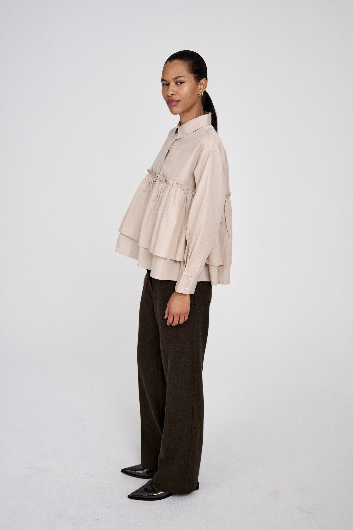 Shaker - Poplin frill shirt I White