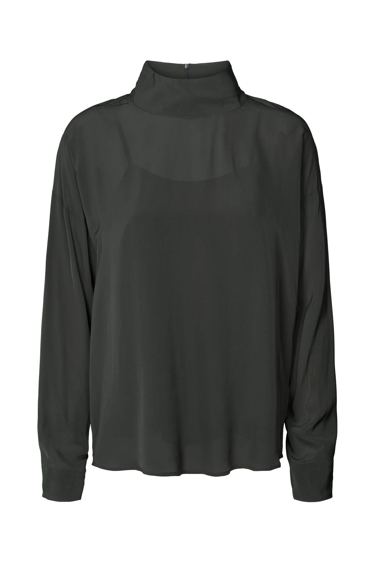 Evia - Matte drape zip sleeve blouse I Pirate black