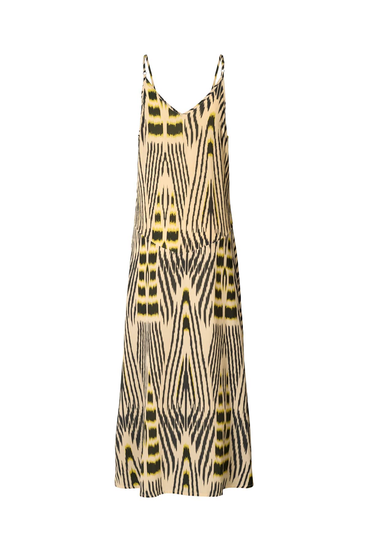Annebeth - Ikat V-dress I Citrus black dark beige