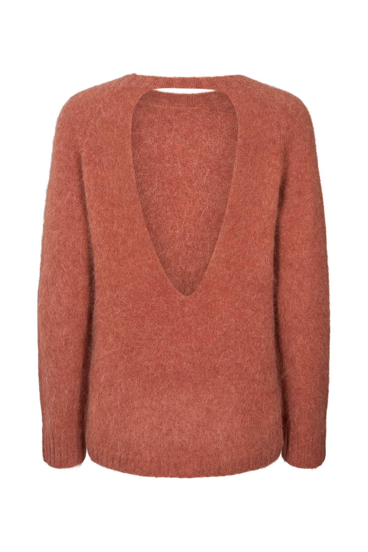 Dinea - Fluffy knit open back sweater I Redwood