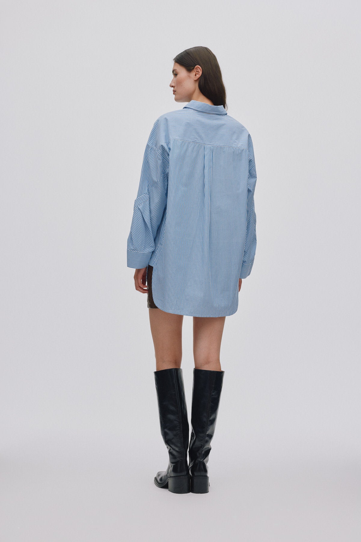 Bobbies - Quilt stripe oversize shirt I Blue white stripe