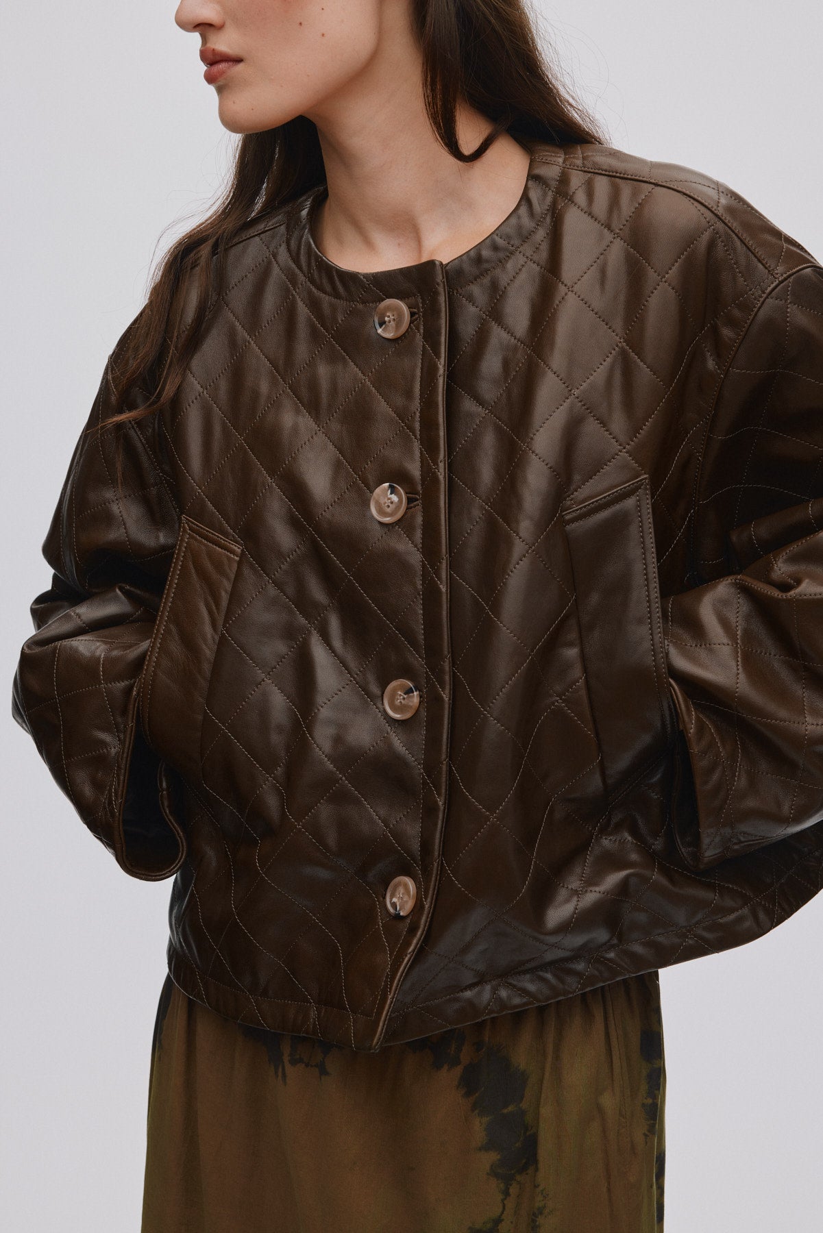 Berra - Quilted leather jacket I Olive