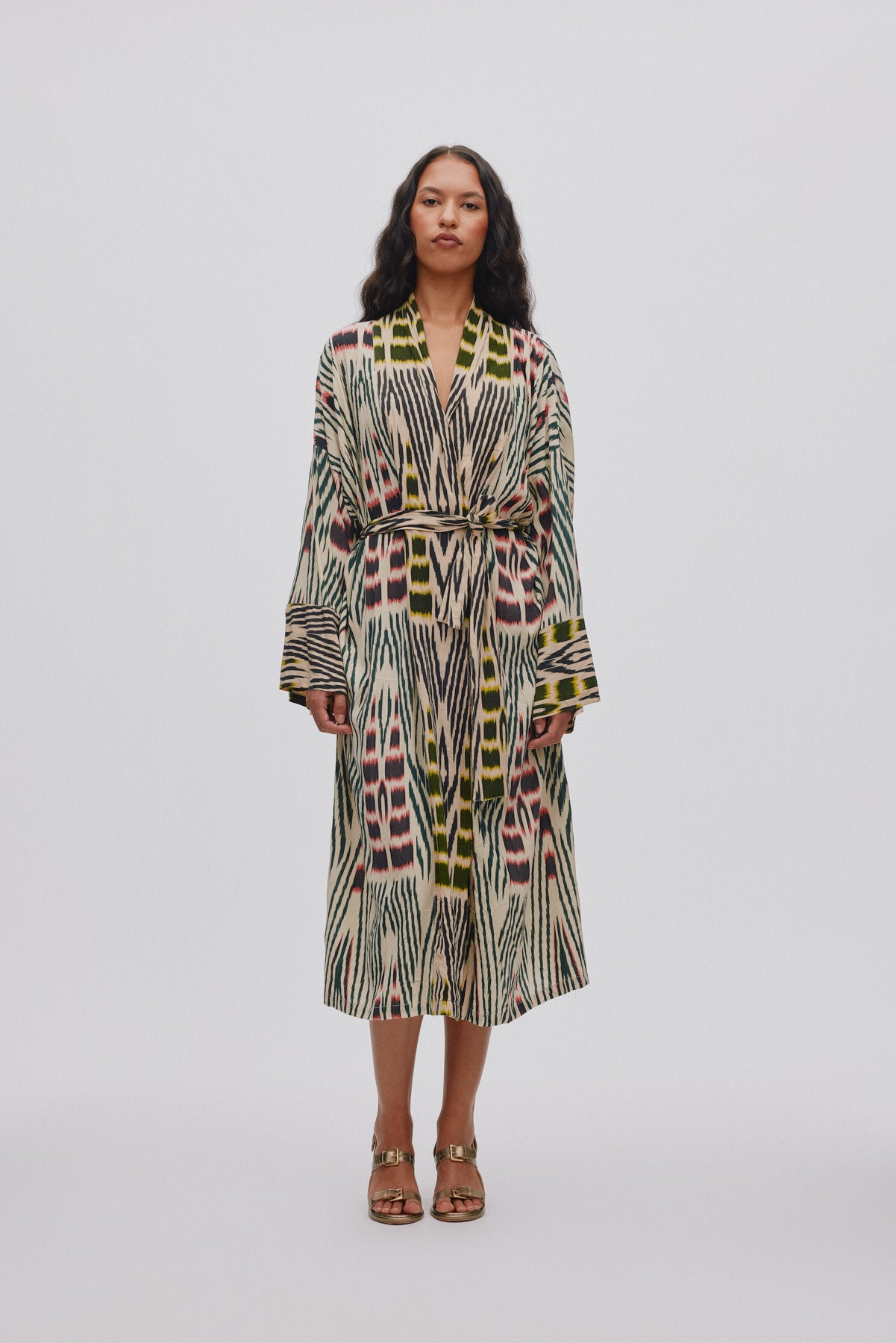 Sunita - Ikat combo robe dress I Forest pink sand & citrus combo