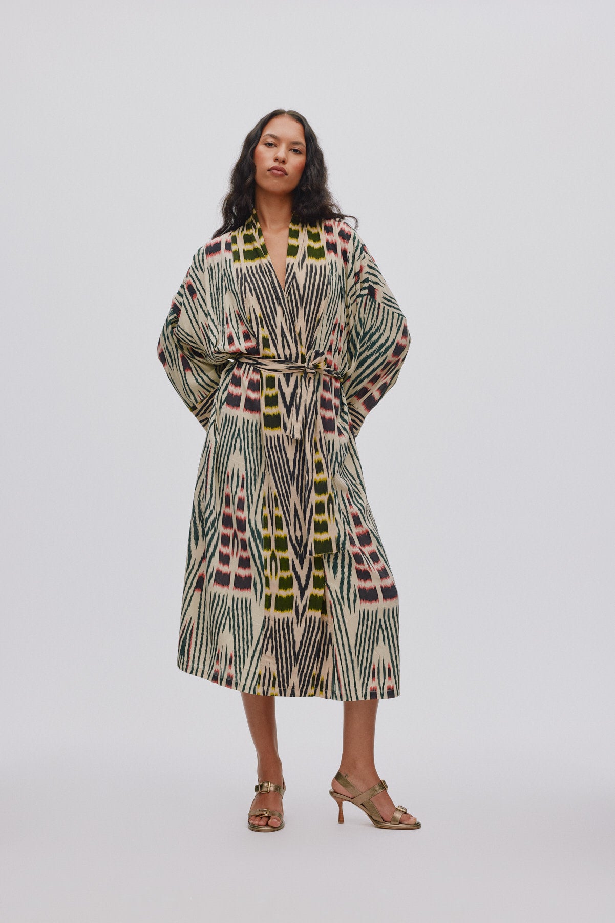 Sunita - Ikat combo robe dress I Forest pink sand & citrus combo