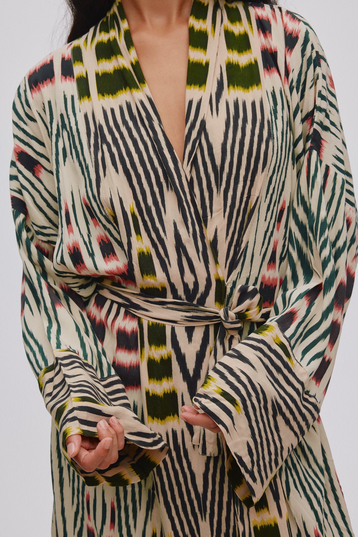 Sunita - Ikat combo robe dress I Forest pink sand & citrus combo