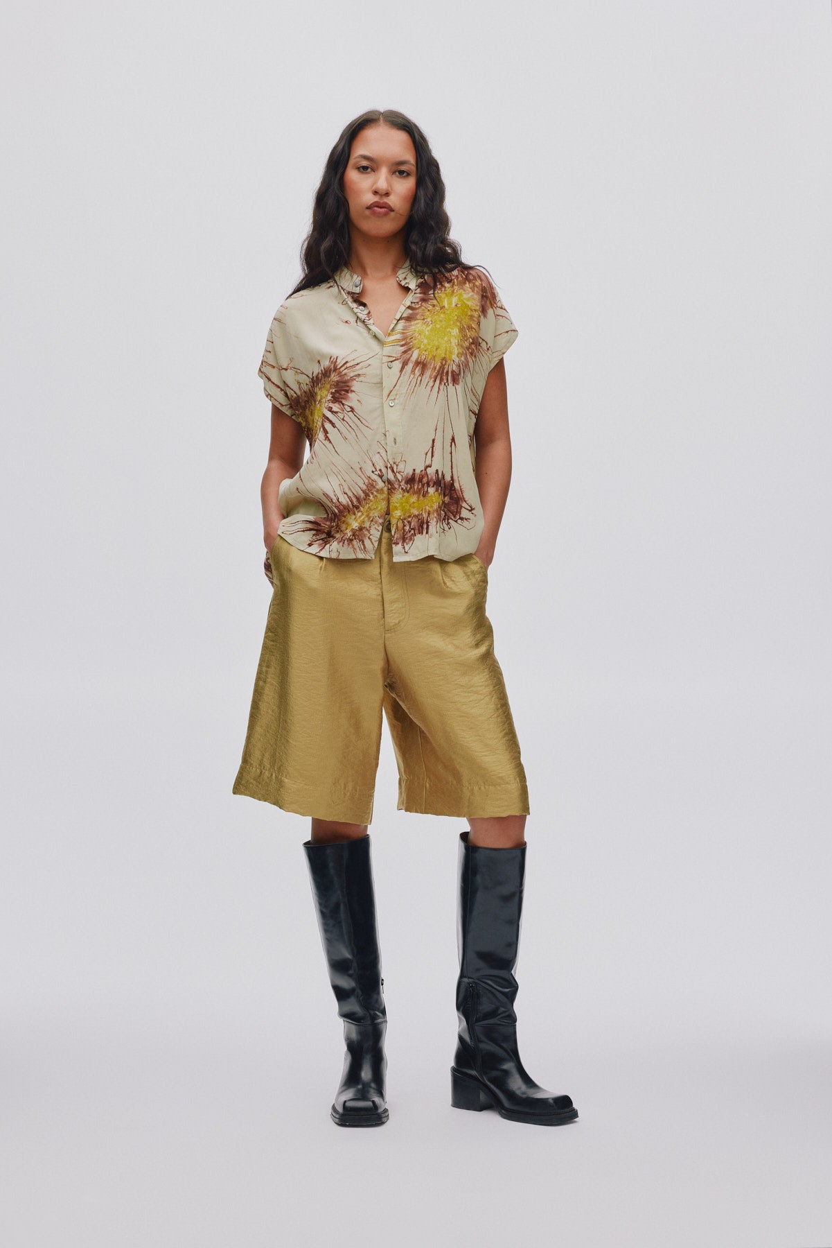 Heva - Sea urchin button blouse I Chartreuse combo