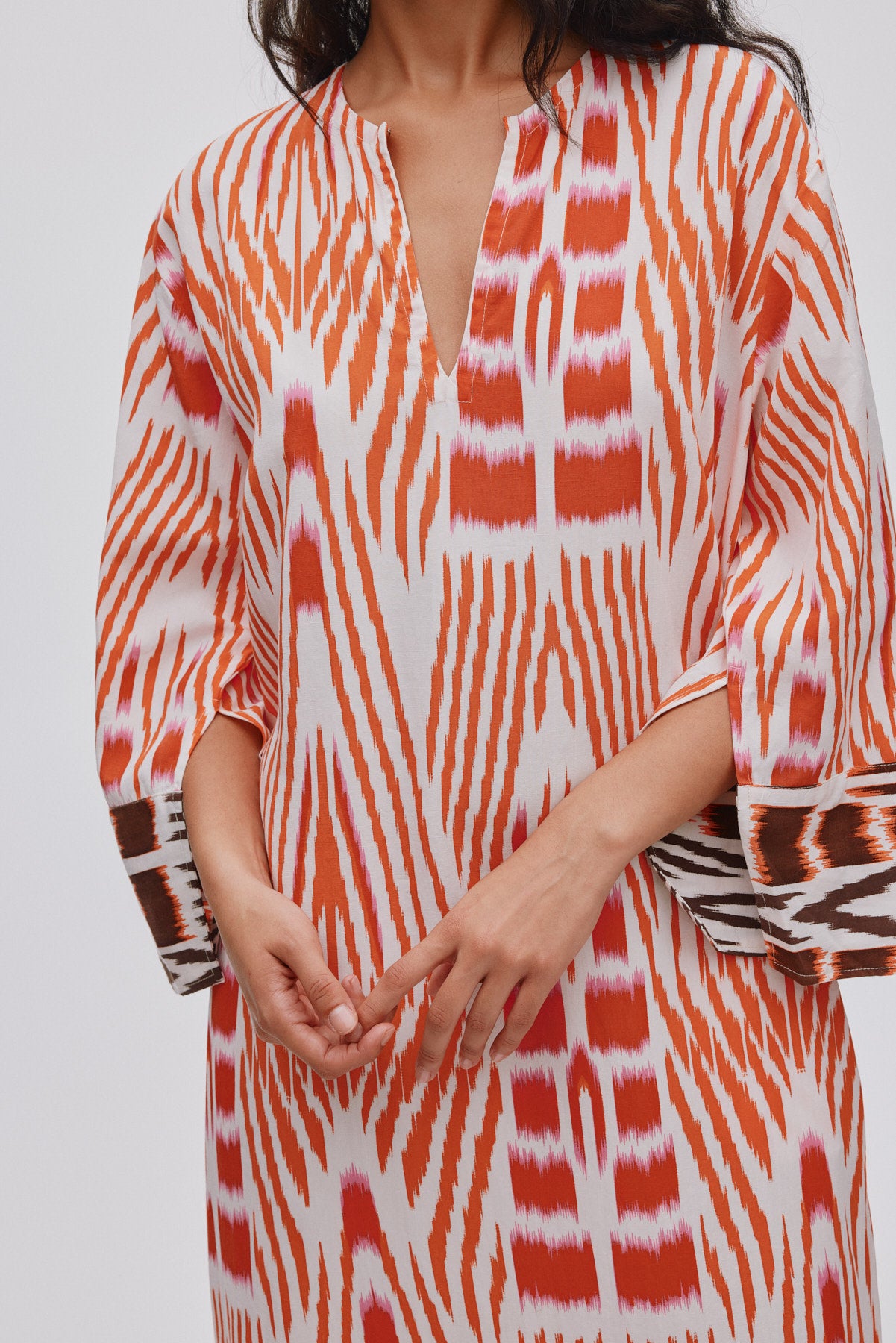 Karimalou - Ikat combo kaftan I Mandarin pink ivory & coffee combo