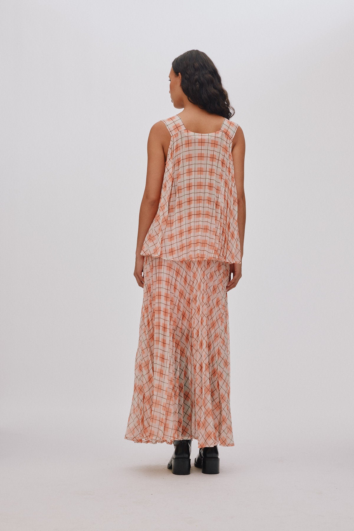 Sage - Transparent check top I Mandarin pleat