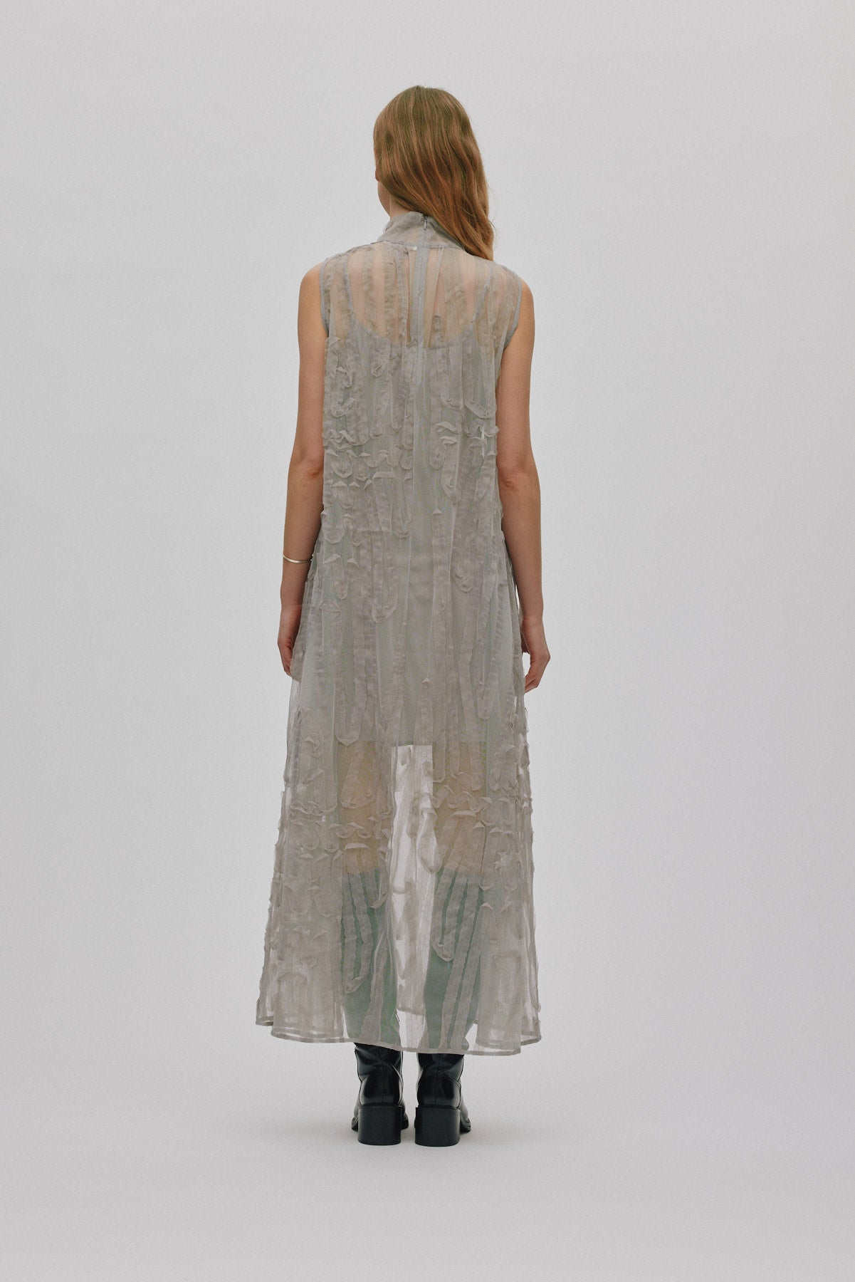 Allison - Splash netting long dress I Silver grey