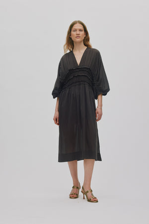 Ina - Voile frill gathered dress I Liqourice