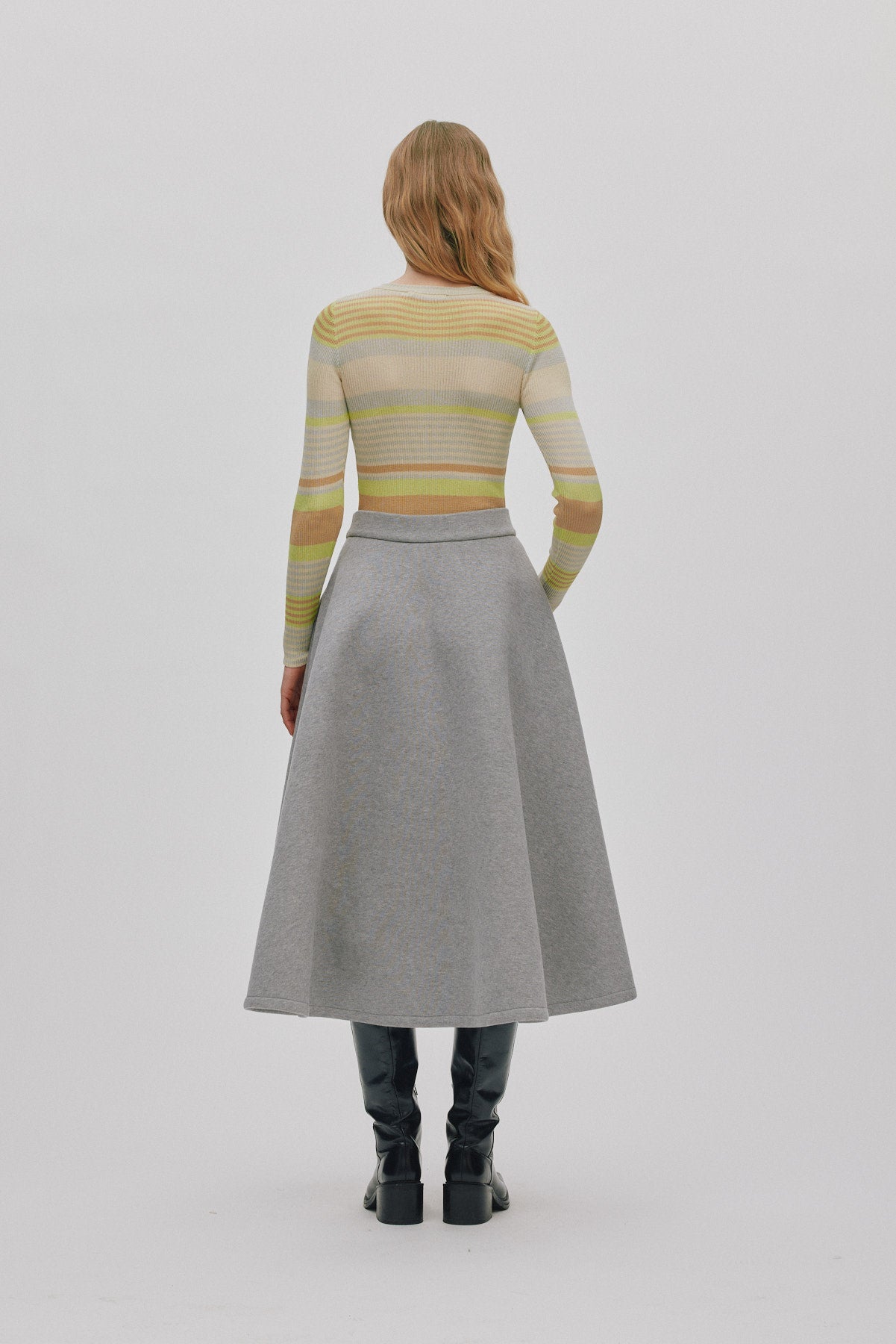 Jacka - Ribbed stripes knit top I Soft lime stripe
