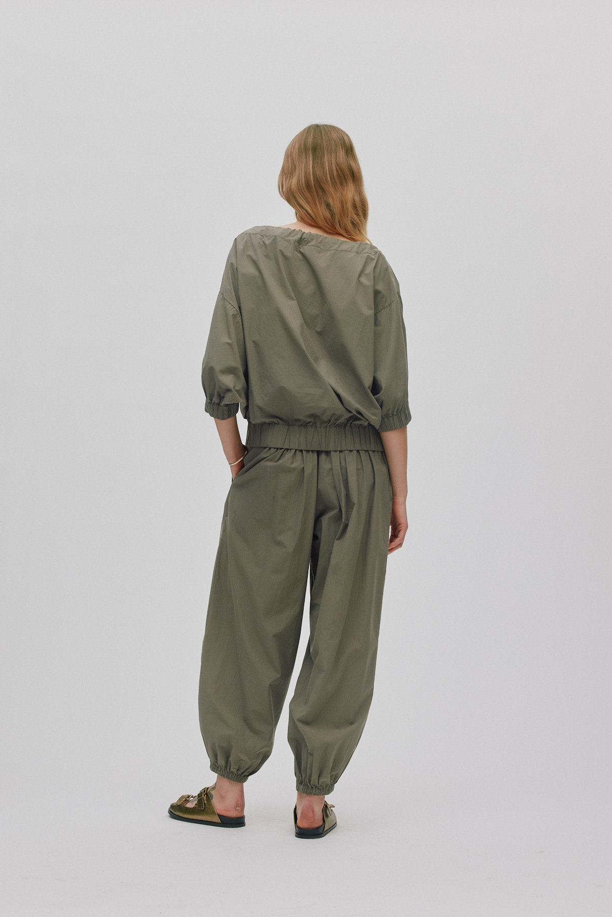 Iridi - Poplin gathered pants I Asphalt
