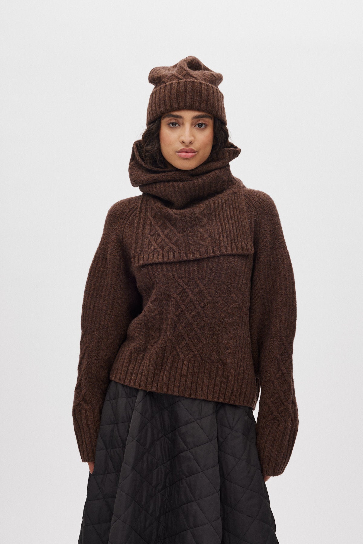 Tamy - Patchwork knit neck warmer I Brown