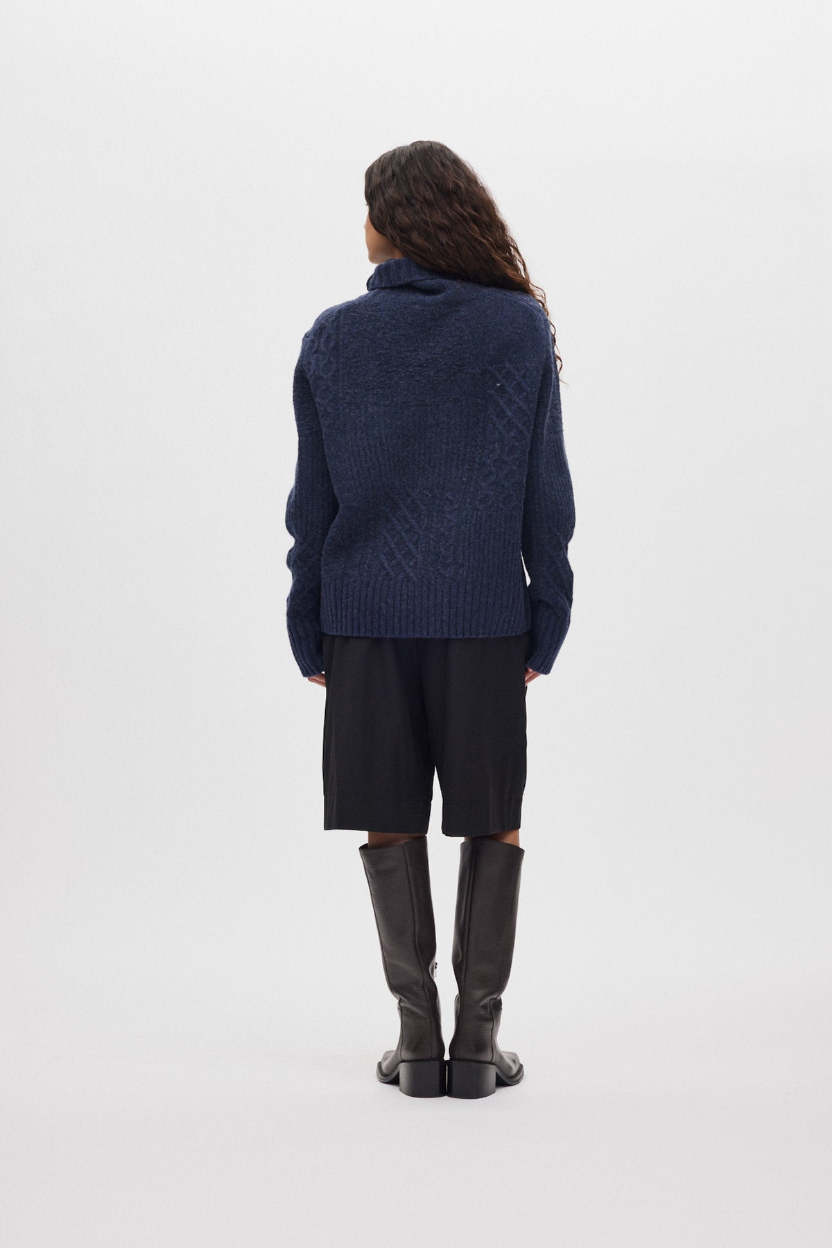 Anli - Patchwork knit sweater I Indigo