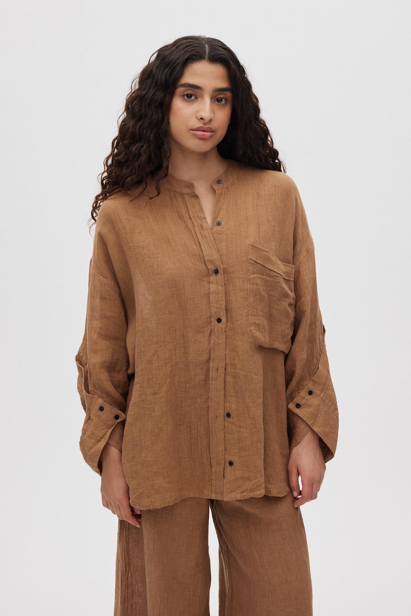 Bobbies - Crinkled oversize shirt I Walnut