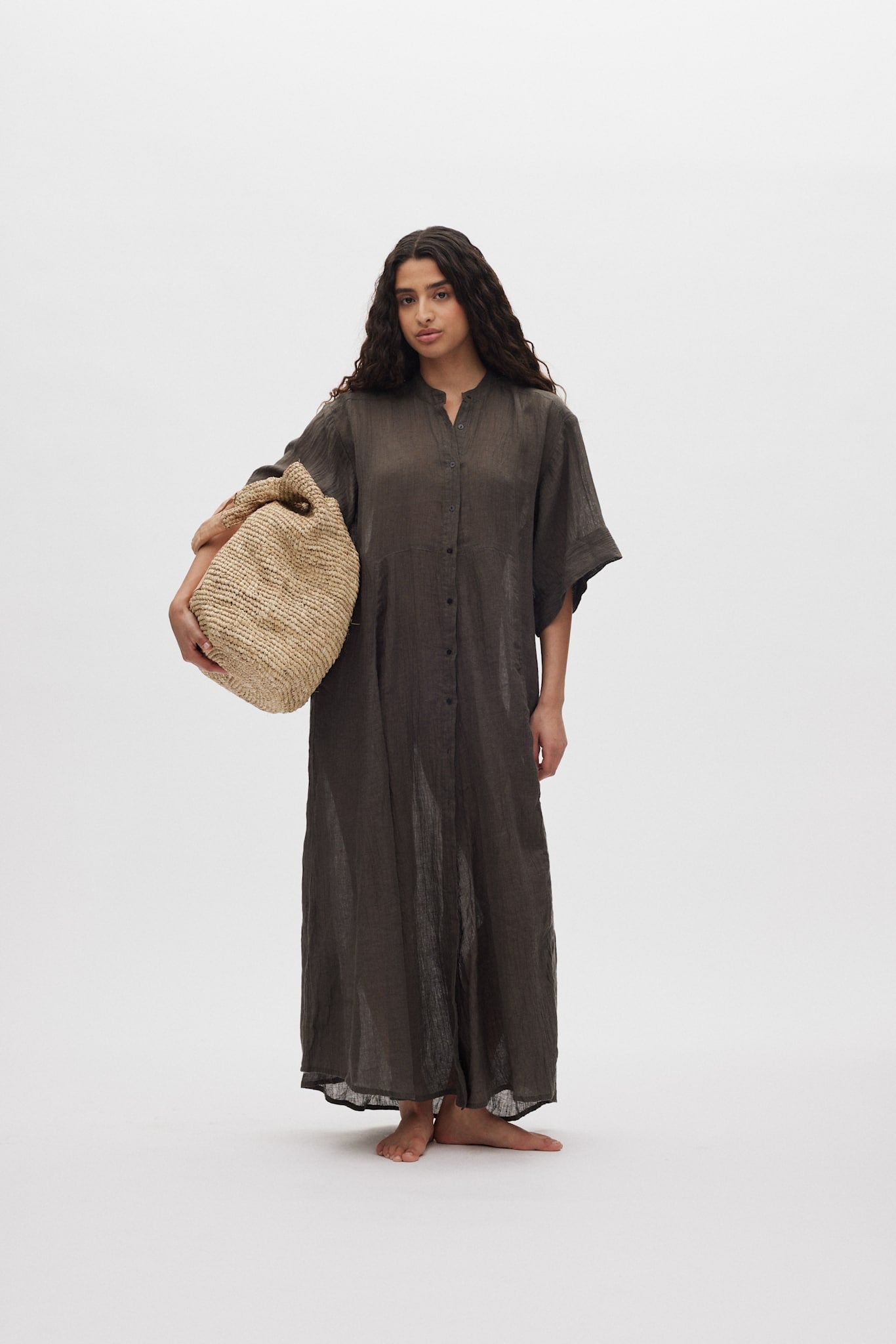 Susi - Crinkled long kaftan I Faded black