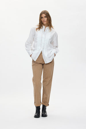 Dim - Poplin front frill shirt I White