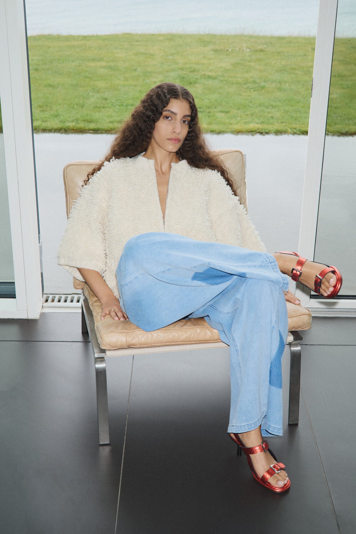 Alice - Shaggy lam knit cardigan I Off white