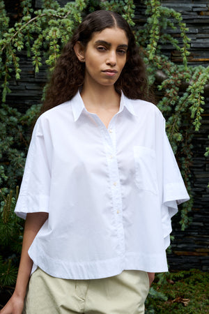 Berte - Poplin curved hem shirt I White