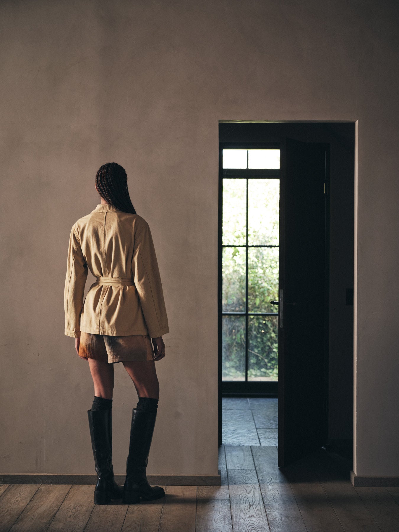 Sienna - Texture canvas belted jacket I Sand