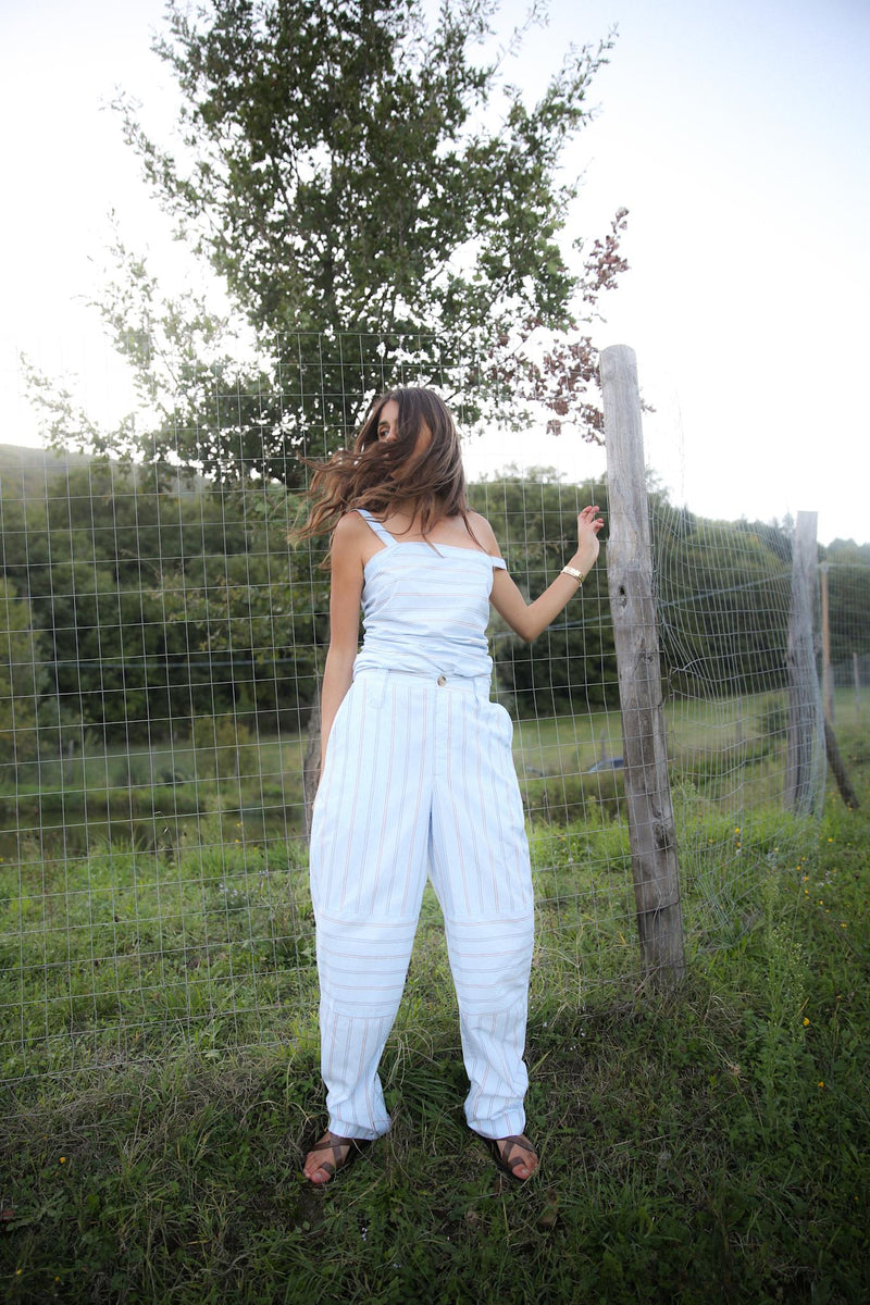 Fresia - Reverse stripe military pants I Blue pyjama stripe