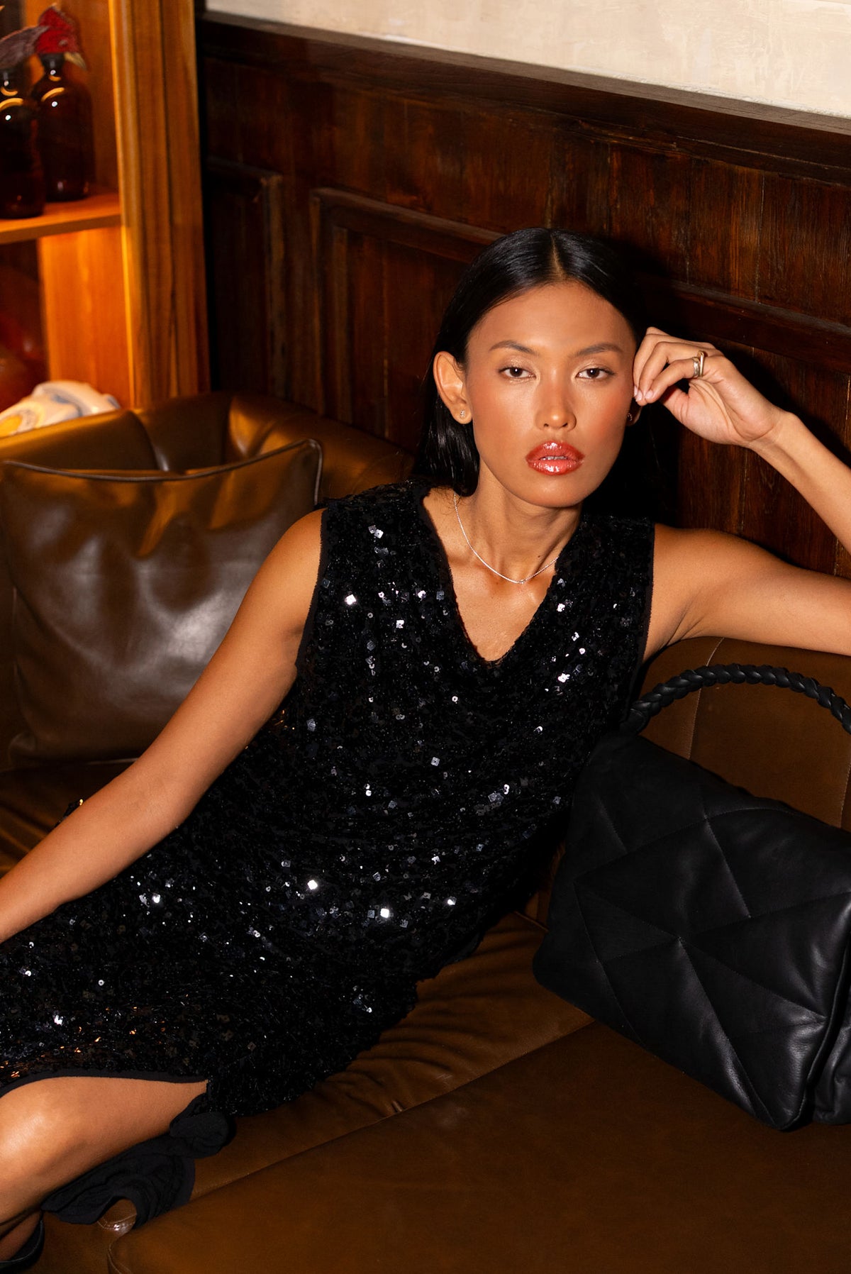 Inesa - Sequin halter top I Black