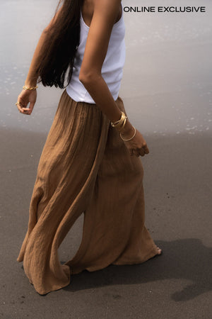 Karam - Crinkled wide leg pants I Walnut