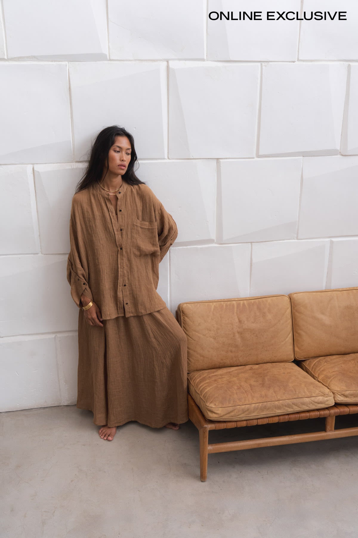 Jumana - Crinkled flared skirt I Walnut