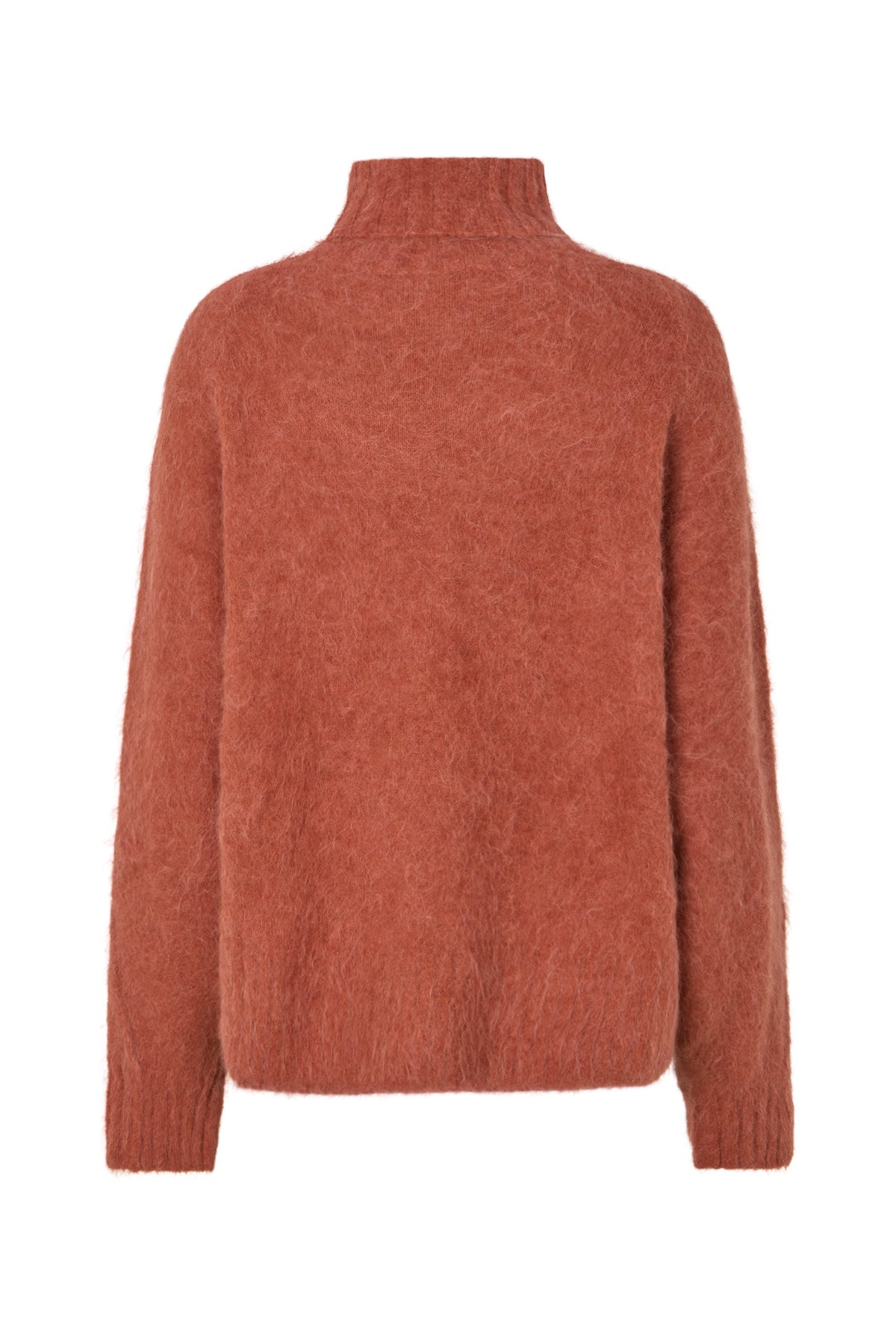 Mabeka - Fluffy knit funnel-neck sweater I Redwood