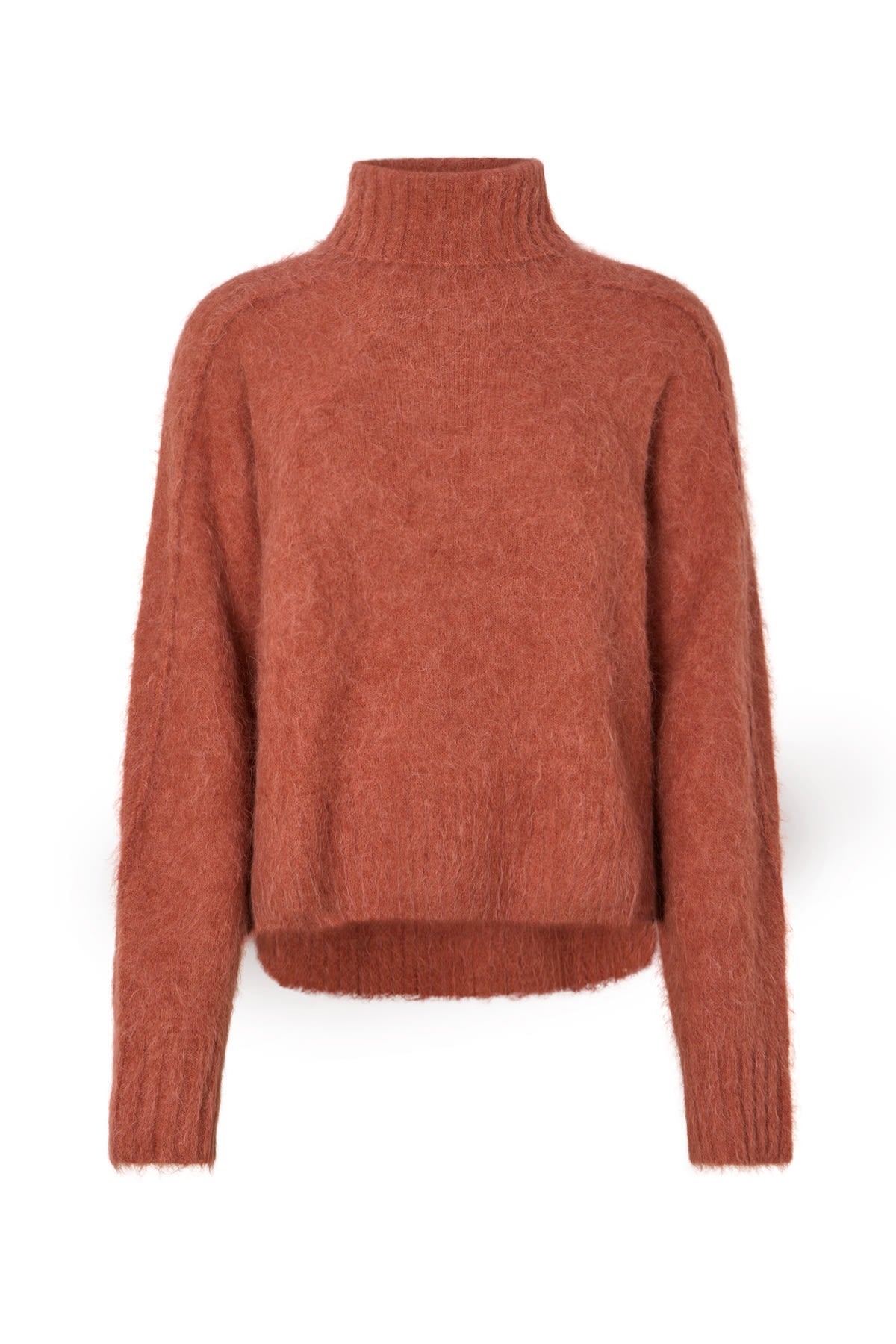 Mabeka - Fluffy knit funnel-neck sweater I Redwood