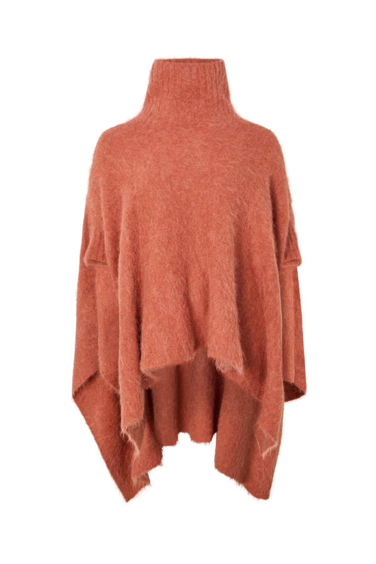 Dede - Fluffy knit poncho I Redwood