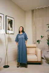 Cotton long angel dress - Dorothea I Dusty indigo