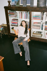 Light stretch crew neck top - Hila I Oyster navy stripe