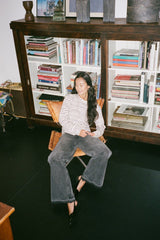 Light stretch crew neck top - Hila I Oyster navy stripe
