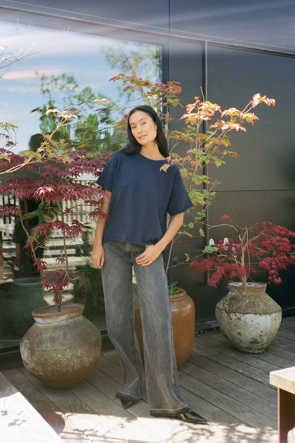 Light stretch cropped t-shirt - Margot I Navy