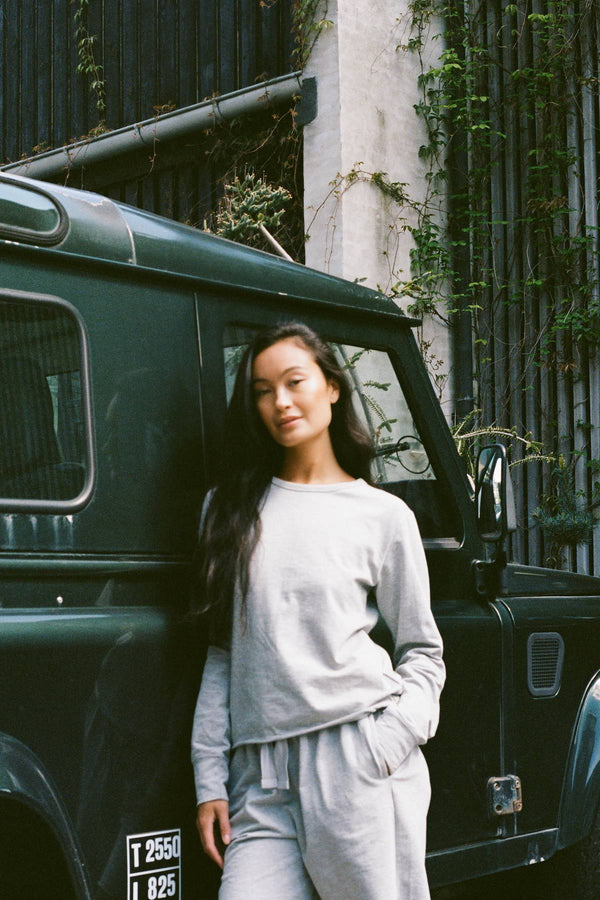 Light stretch crew neck top - Hila I Grey melange