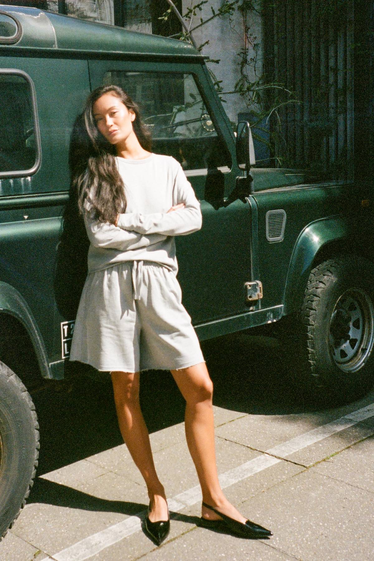 Light stretch crew neck top - Hila I Grey melange