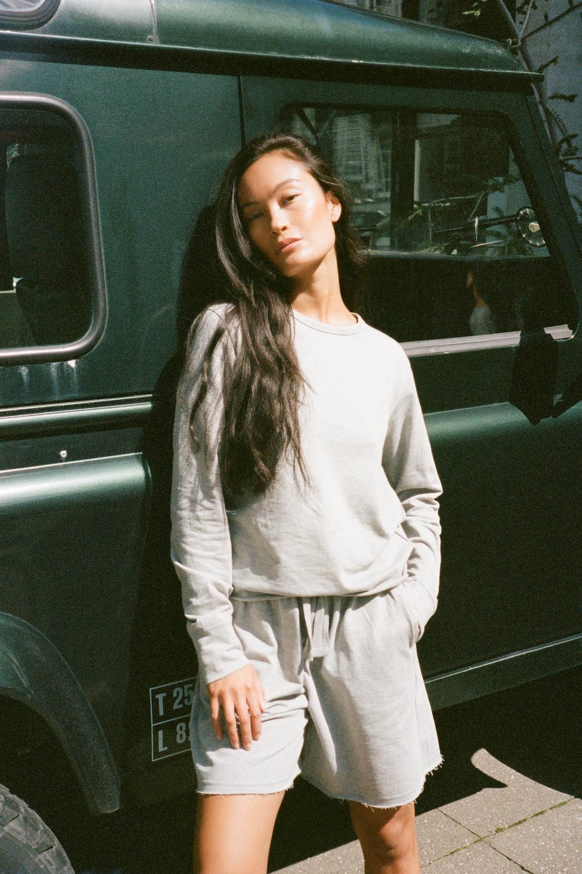 Light stretch crew neck top - Hila I Grey melange