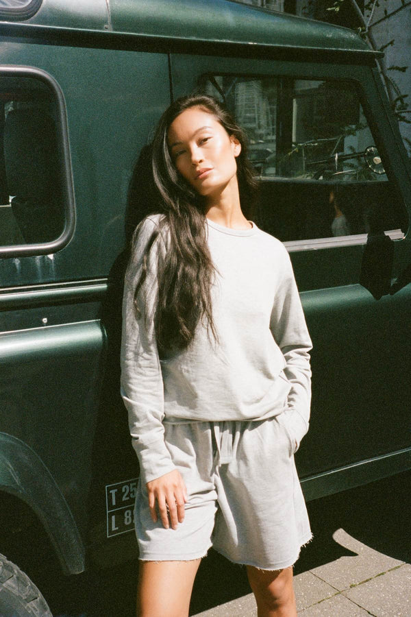 Light stretch crew neck top - Hila I Grey melange