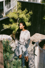 Light stretch crew neck top - Hila I Grey honey stripe