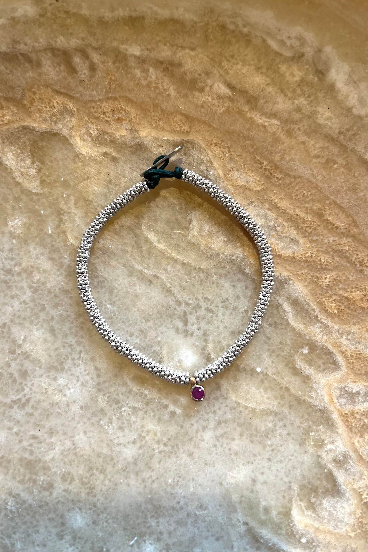 Silver Bracelet w/ Gold Round Pendant - Nafsu I Red Ruby