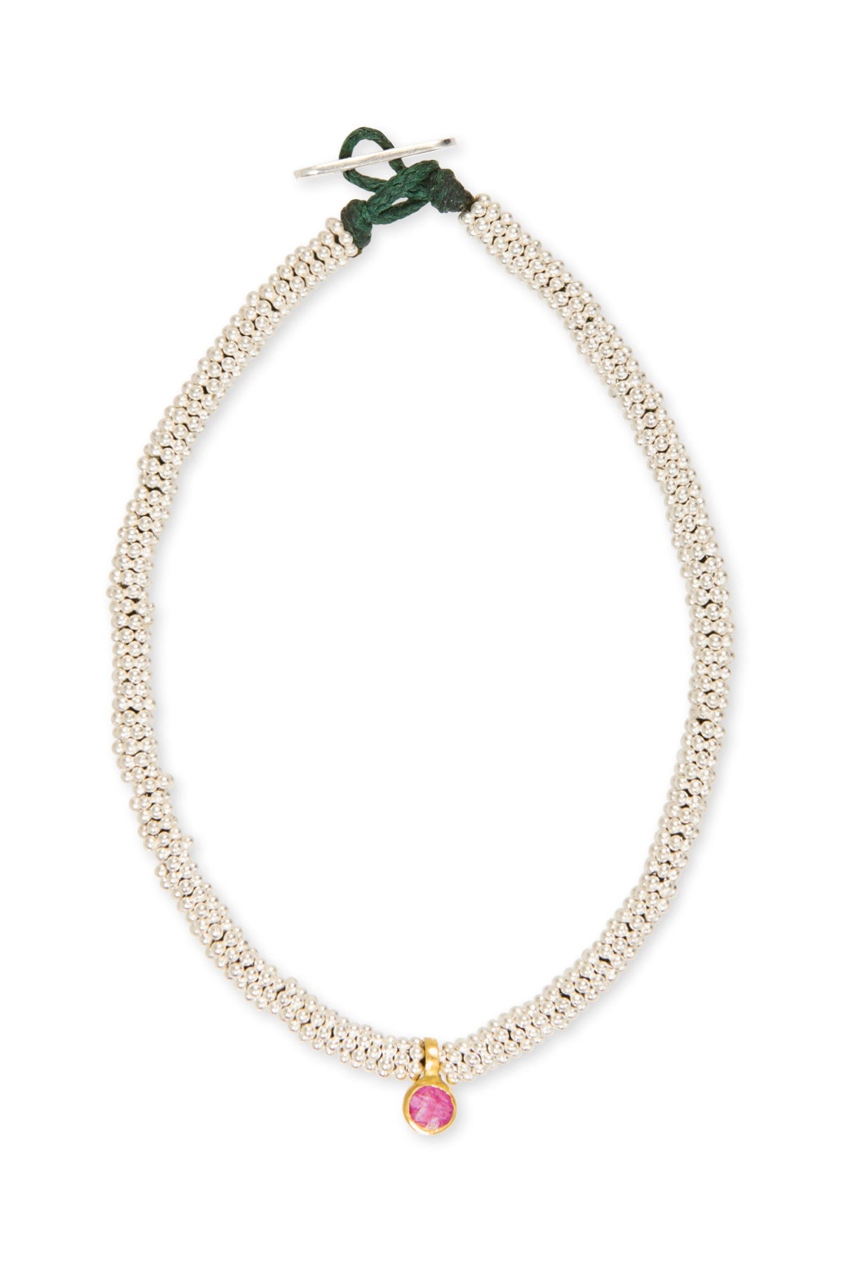 Silver Bracelet w/ Gold Round Pendant - Nafsu I Red Ruby