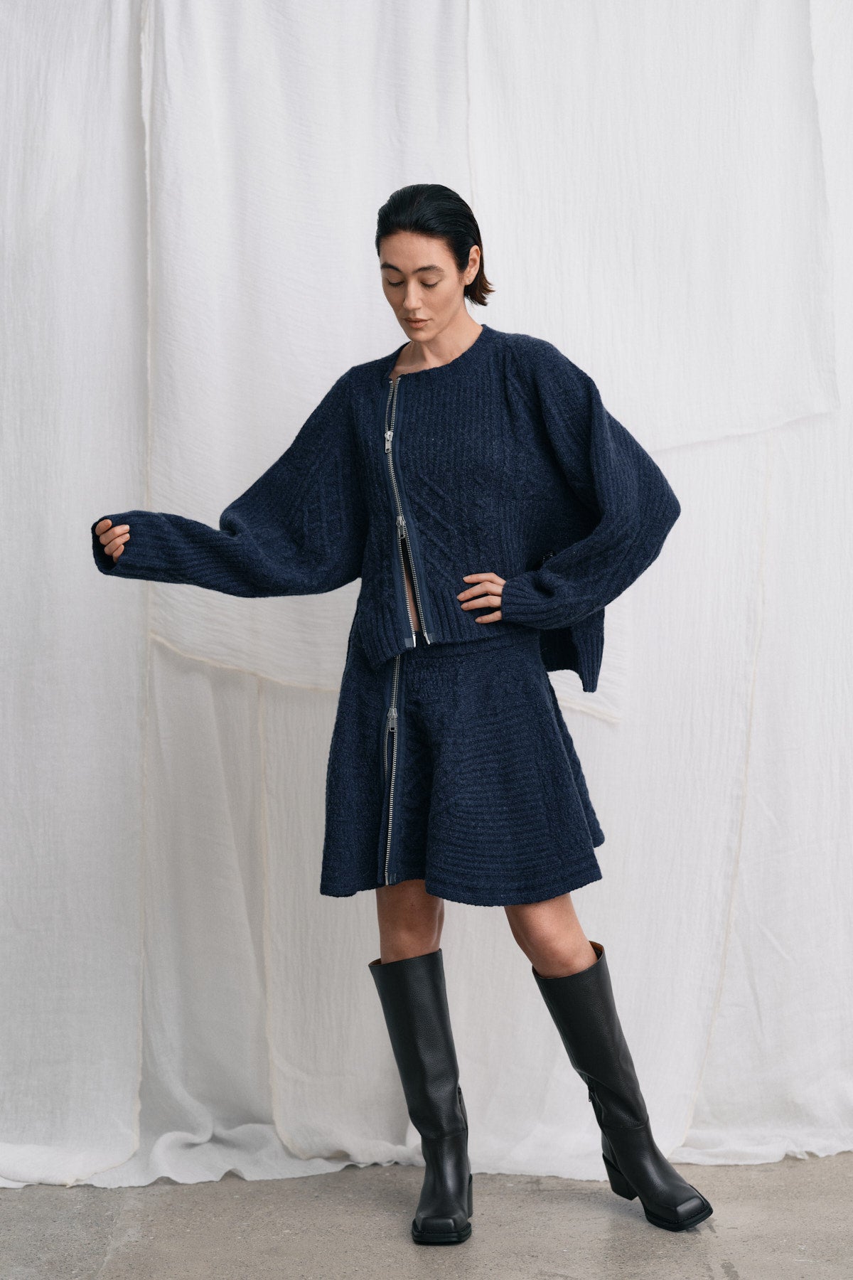 Luka - Patchwork knit cardigan I Indigo