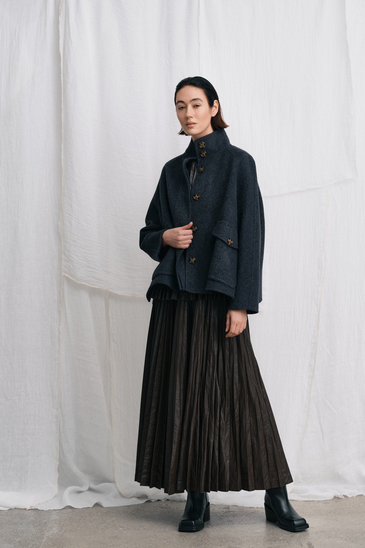 Hillevi - Double felt wool jacket I Dark grey melange