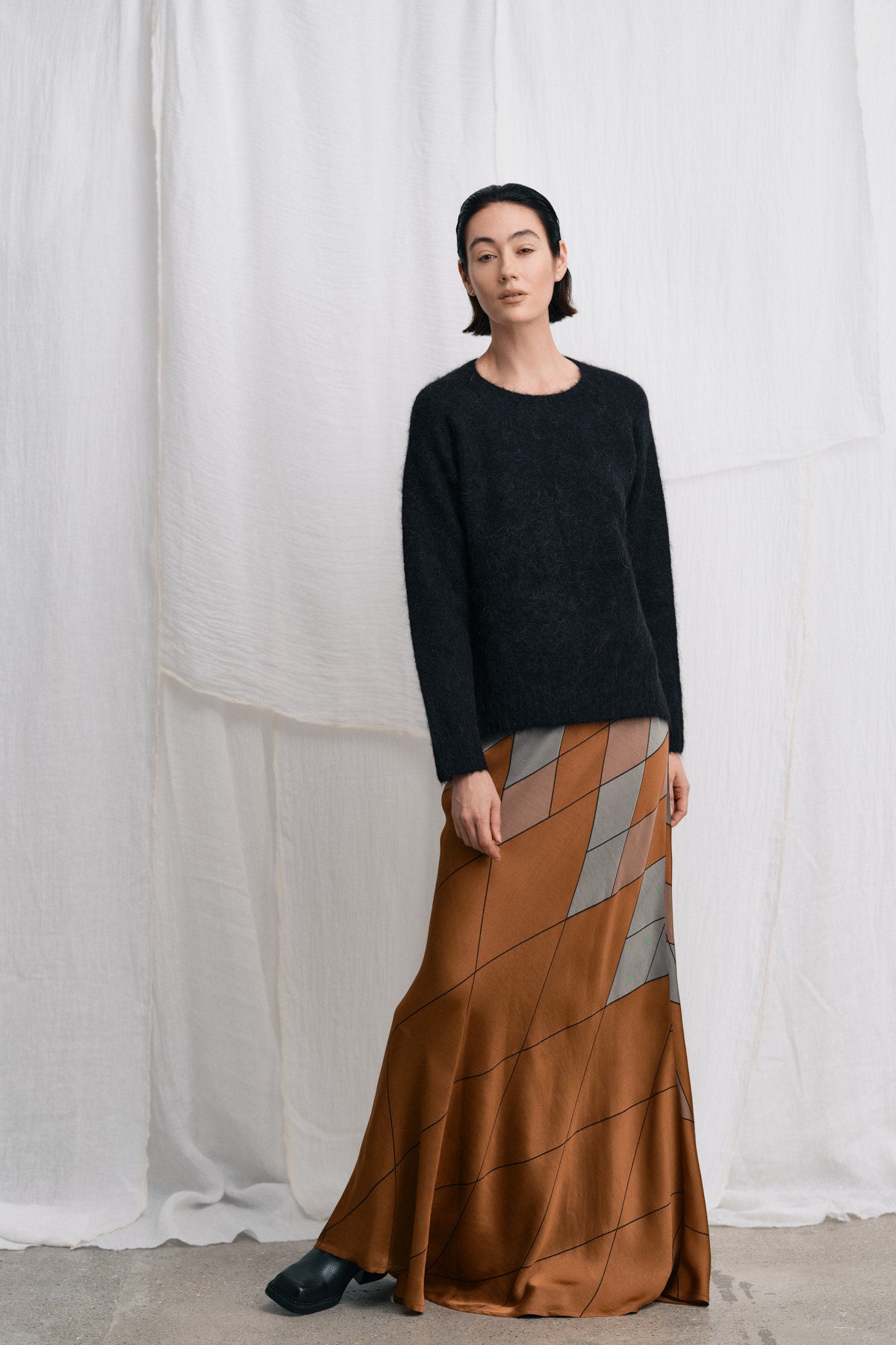 Mumle - Diamond print bias skirt I Rust combo