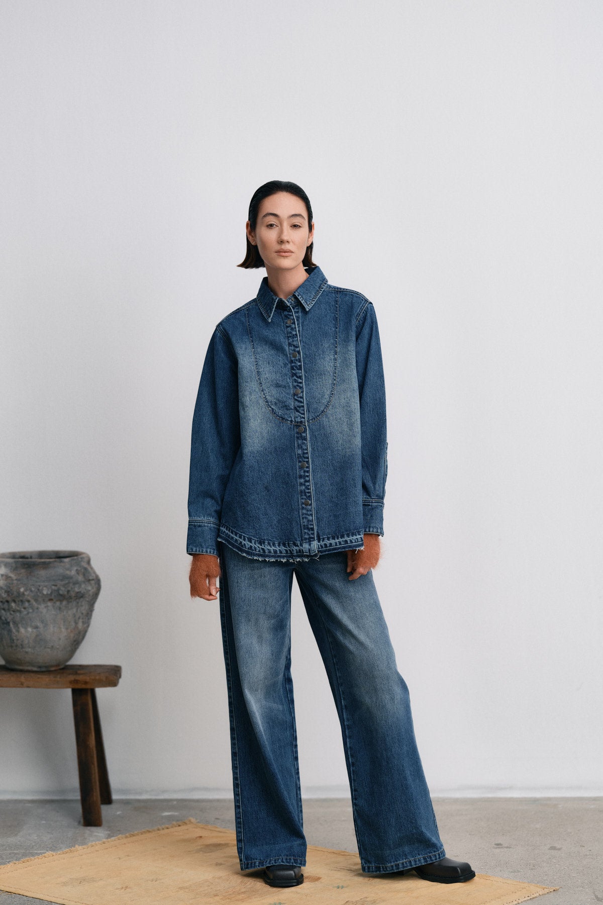 Dalia - Denim retro fit pants I Dark indigo