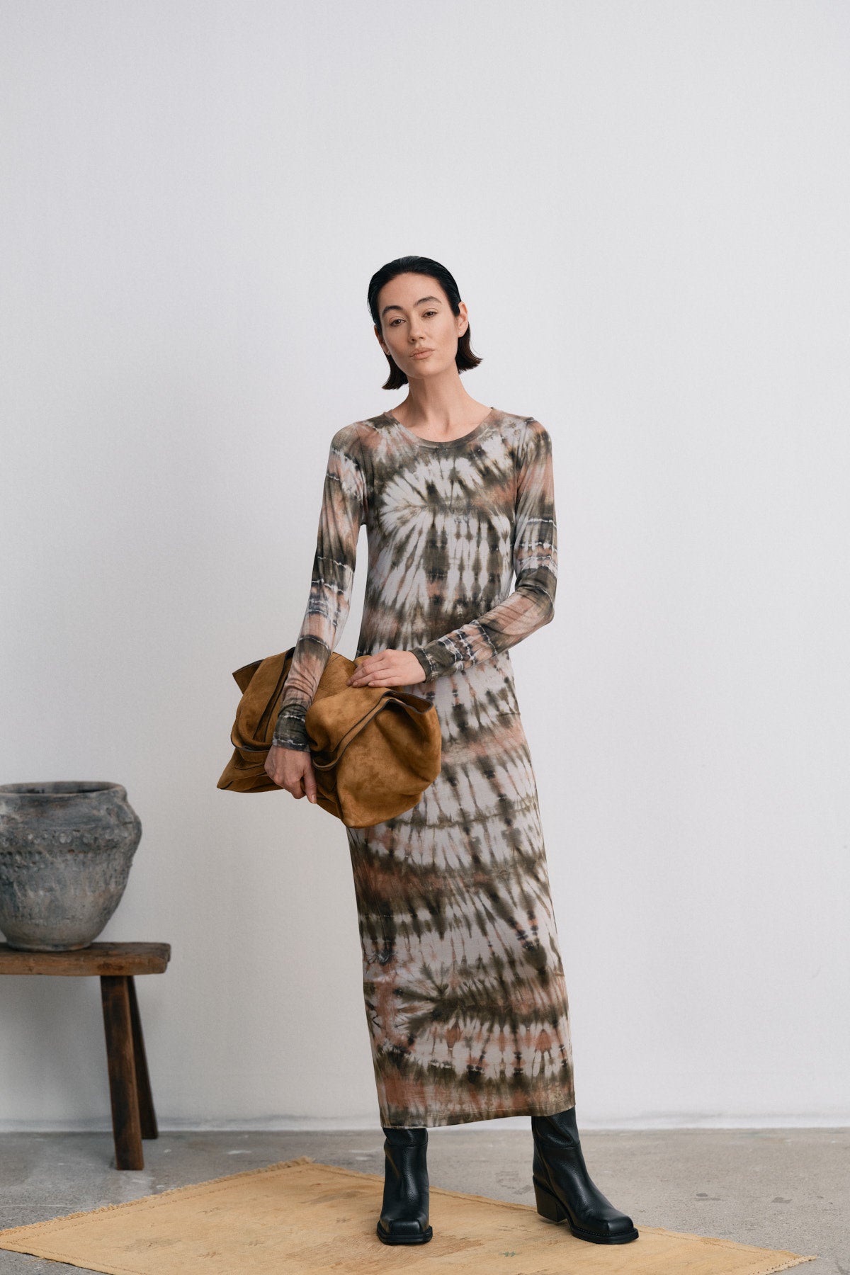 Simi - Lava long jersey dress I Rust combo