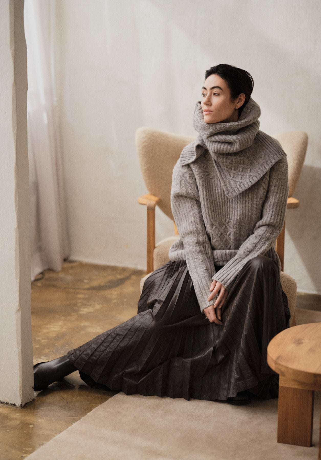 Tamy - Patchwork knit neck warmer I Light grey melange
