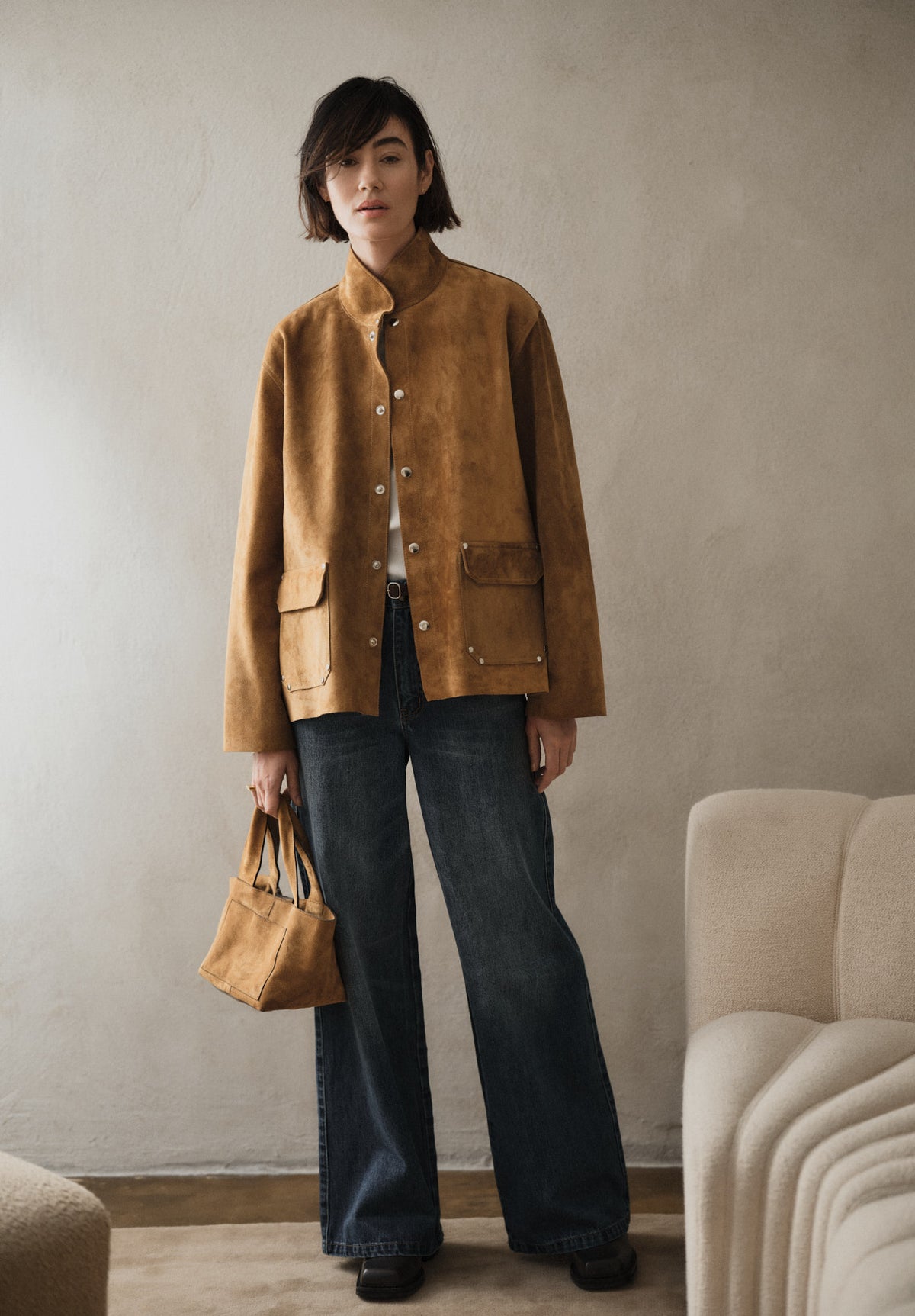 Shalom - Heavy suede mini bag I Whiskey