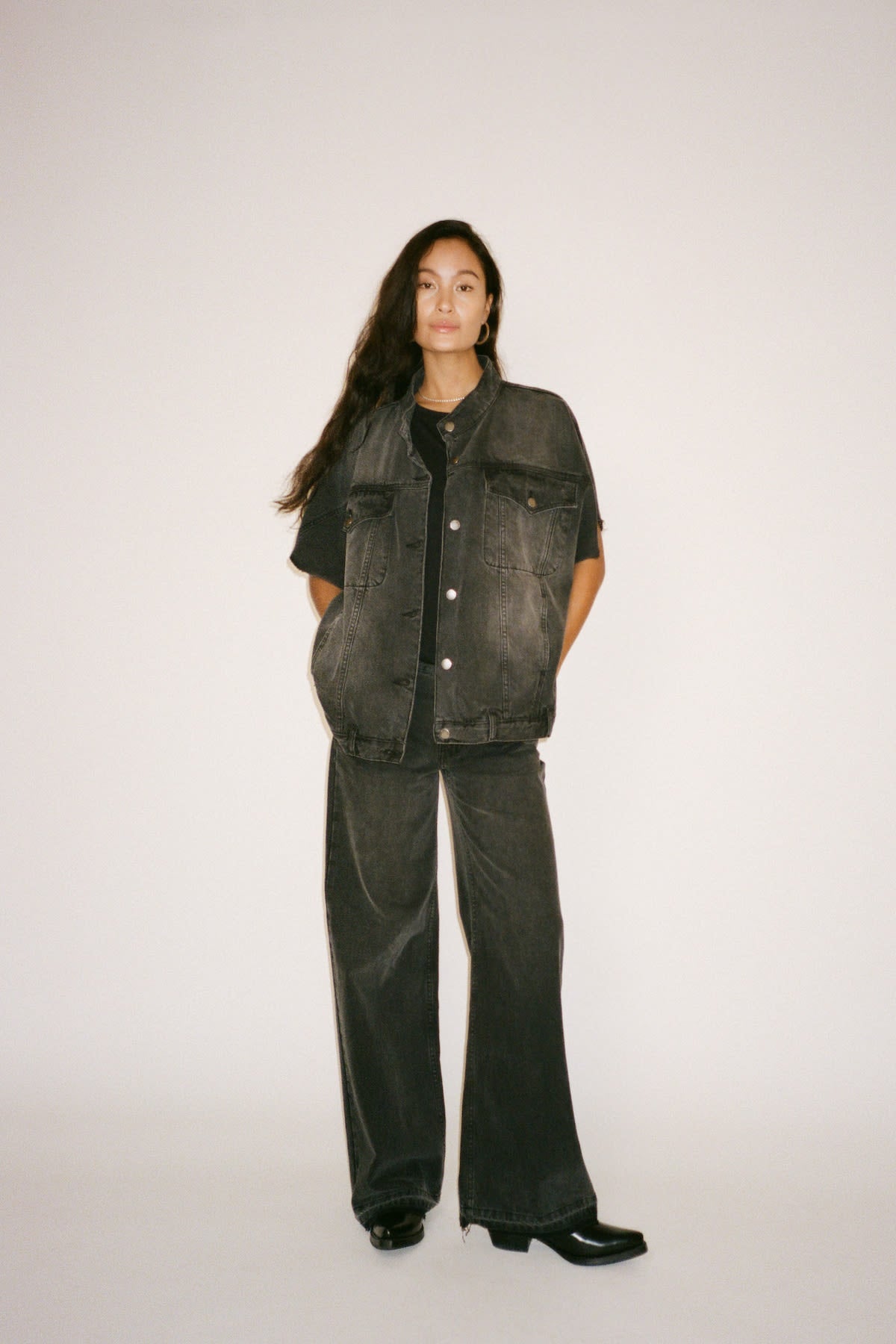 Denim vest jacket - Mir I Washed black denim